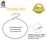 925 Silver Beads Chain Anklet for Women Adjustable Summer Beach Foot Bracelet
