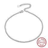 925 Silver Beads Chain Anklet for Women Adjustable Summer Beach Foot Bracelet