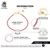 925 Silver Bracelet Red Garnet Pearl Women Girls Gift