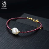 925 Silver Bracelet Red Garnet Pearl Women Girls Gift