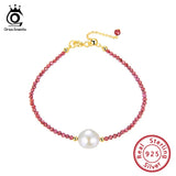 925 Silver Bracelet Red Garnet Pearl Women Girls Gift