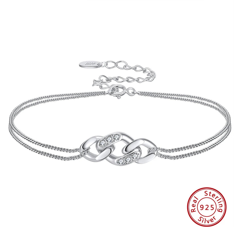 925 Silver Double Layer Infinity Chain Bracelet for Women