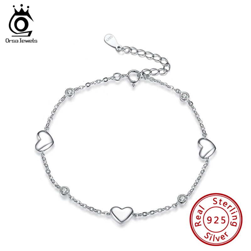 925 Silver Heart Charm Bracelet Set for Women, Party Jewelry SB02