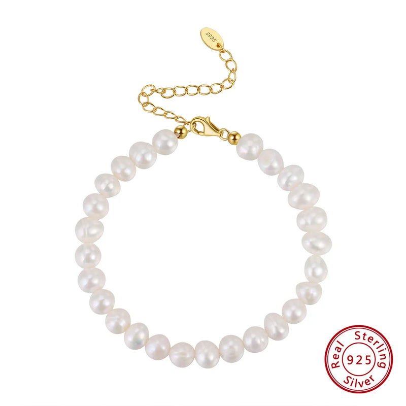 925 Silver Bracelet with 14k Pearl Chain for Women GPB10