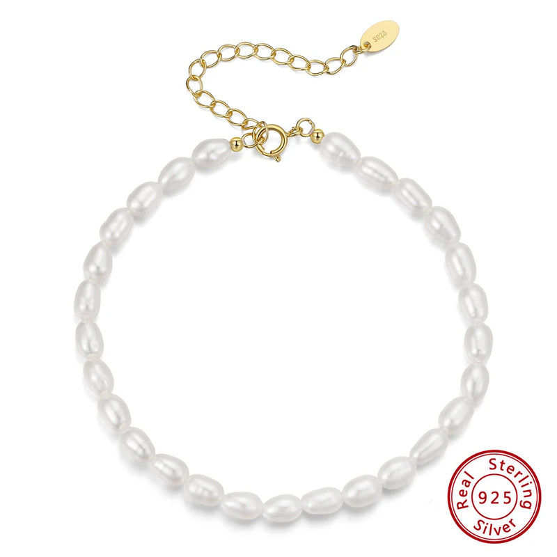 925 Silver Bracelet with 6mm Baroque Pearl for Women Vintage Jewelry