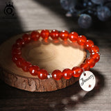 925 Silver Charm 12 Birthstone Bracelet Red Agate Zirconia Beads GMB01