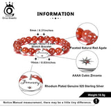925 Silver Charm 12 Birthstone Bracelet Red Agate Zirconia Beads GMB01