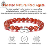 925 Silver Charm 12 Birthstone Bracelet Red Agate Zirconia Beads GMB01