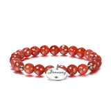 925 Silver Charm 12 Birthstone Bracelet Red Agate Zirconia Beads GMB01