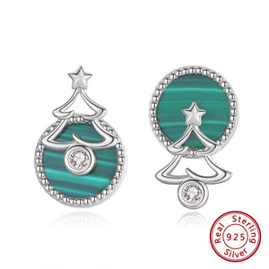 925 Silver Christmas Ferris Wheel Earrings Malachite Studs HOE19