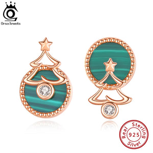 925 Silver Christmas Ferris Wheel Earrings Malachite Studs HOE19