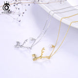 925 Silver Christmas Deer Necklace w/ Pearl Pendant