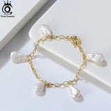 925 Silver Paperclip Chain with Pearl Bracelet for Women