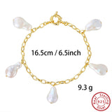 925 Silver Paperclip Chain with Pearl Bracelet for Women