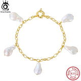 925 Silver Paperclip Chain with Pearl Bracelet for Women
