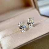 Sterling Silver Oval CZ Stud Earrings Wedding Anniversary APE58