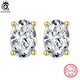Sterling Silver Oval CZ Stud Earrings Wedding Anniversary APE58