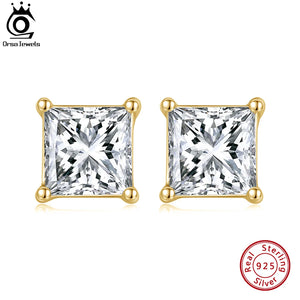 925 Sterling Silver Square CZ Stud Earrings Wedding Anniversary
