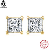 925 Sterling Silver Square CZ Stud Earrings Wedding Anniversary
