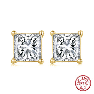 925 Sterling Silver Square CZ Stud Earrings Wedding Anniversary