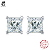 925 Sterling Silver Square CZ Stud Earrings Wedding Anniversary