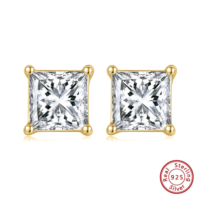 925 Sterling Silver Square CZ Stud Earrings Wedding Anniversary