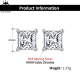 925 Sterling Silver Square CZ Stud Earrings Wedding Anniversary