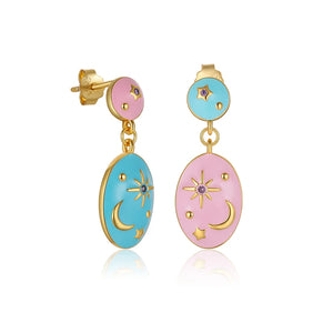 925 Silver Enamel Stud Earrings 14K Plated Fine Jewelry