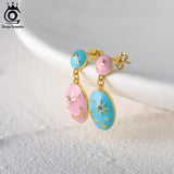 925 Silver Enamel Stud Earrings 14K Plated Fine Jewelry