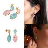 925 Silver Enamel Stud Earrings 14K Plated Fine Jewelry