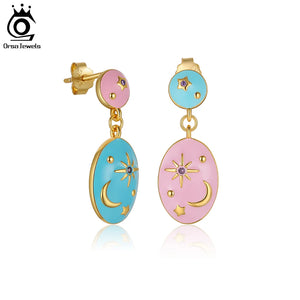 925 Silver Enamel Stud Earrings 14K Plated Fine Jewelry