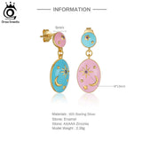 925 Silver Enamel Stud Earrings 14K Plated Fine Jewelry