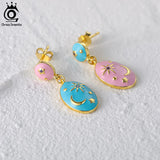 925 Silver Enamel Stud Earrings 14K Plated Fine Jewelry