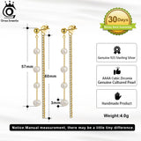 925 Silver Pearl Earrings CZ Chain Jewelry