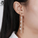 925 Silver Pearl Earrings CZ Chain Jewelry