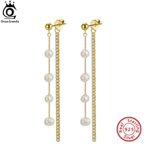 925 Silver Pearl Earrings CZ Chain Jewelry