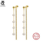 925 Silver Pearl Earrings CZ Chain Jewelry