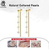 925 Silver Pearl Earrings CZ Chain Jewelry