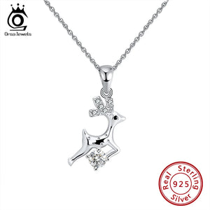 925 Silver Deer Necklace Good Luck Animal Pendant Cute Holiday Jewelry Gift