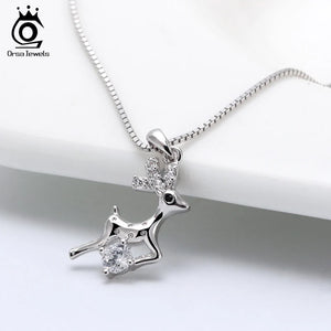 925 Silver Deer Necklace Good Luck Animal Pendant Cute Holiday Jewelry Gift