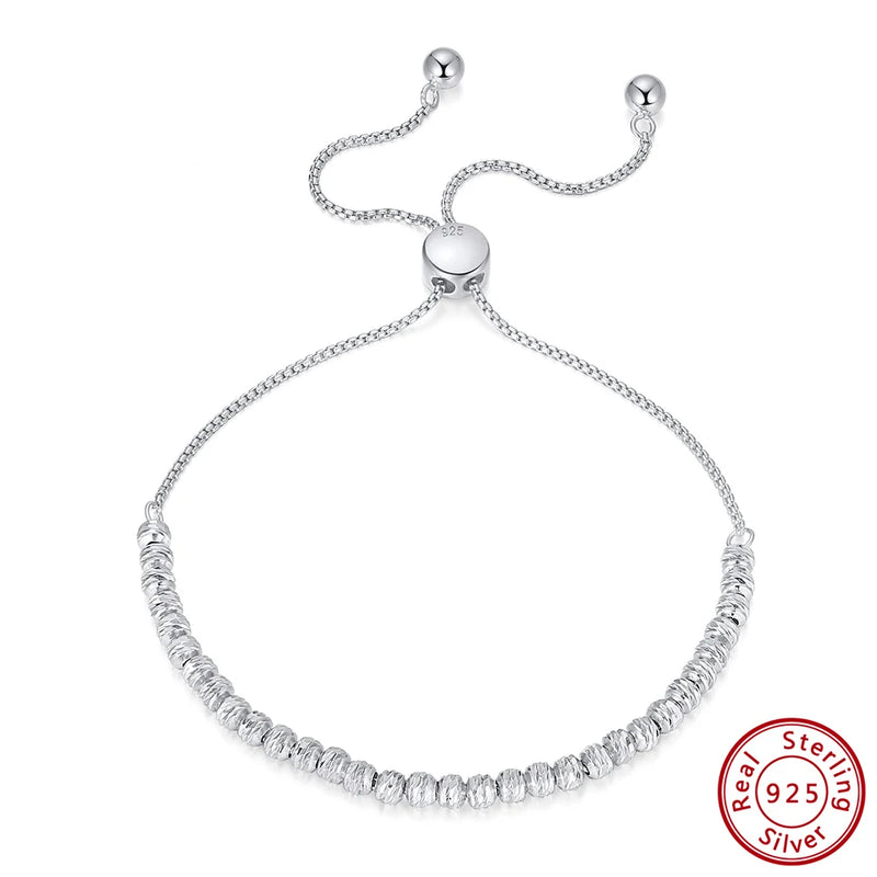 925 Silver Diamond-Cut Bolo 3mm Bead Bracelet Women's Jewelry