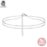 925 Silver Double Cable Chain Anklet with Bar for Women