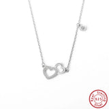 925 Silver Double Love Pendant Necklace Heart CZ Necklace for Women