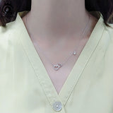 925 Silver Double Love Pendant Necklace Heart CZ Necklace for Women