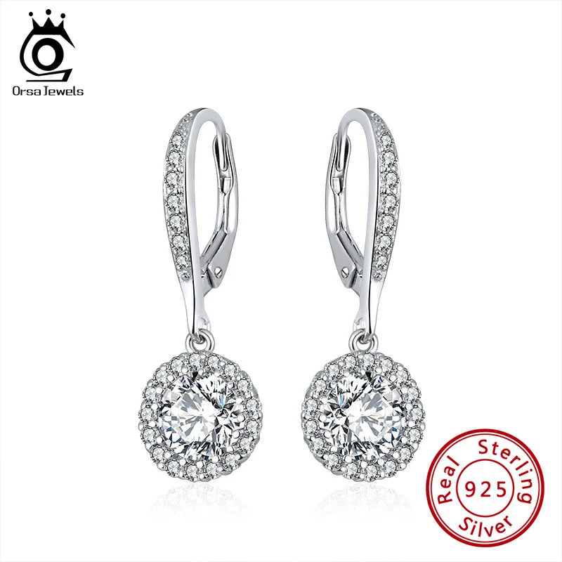 925 Silver Drop Earrings Women Clear CZ SE243
