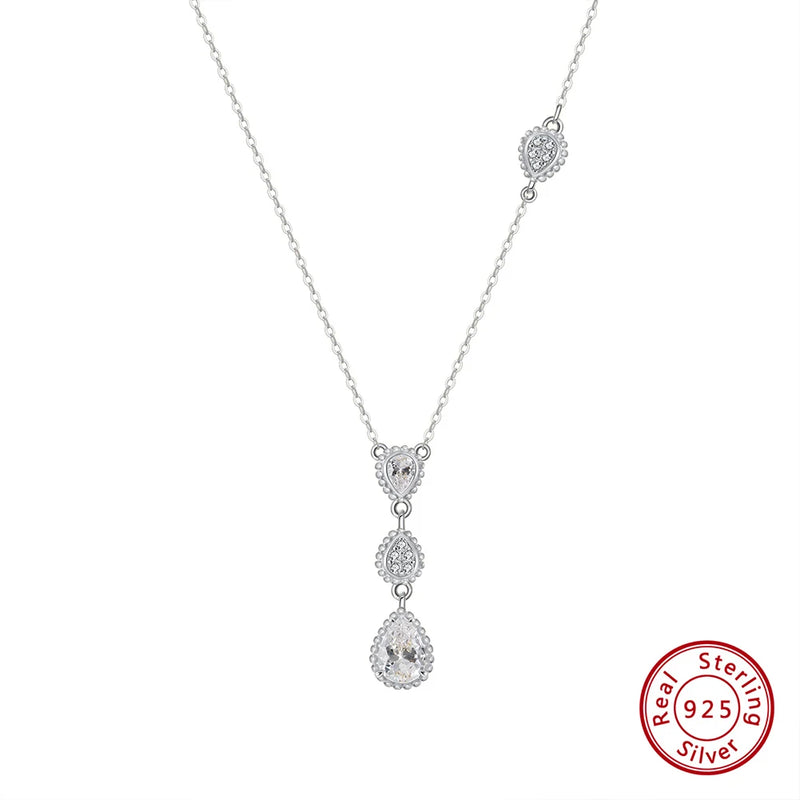 925 Silver Elegance Pendant Zirconia Necklace Wedding Party