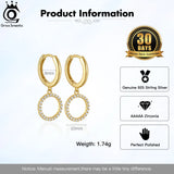 925 Silver Double Circle Zirconia Hoop Drop Earrings
