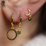 925 Silver Double Circle Zirconia Hoop Drop Earrings