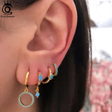 925 Silver Double Circle Zirconia Hoop Drop Earrings