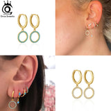 925 Silver Double Circle Zirconia Hoop Drop Earrings